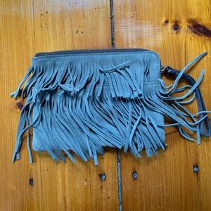 Patricia Nash Gray Suede Fringed Wristlet